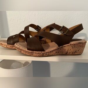 b.o.c Brown Strappy Cork Wedge Sandal